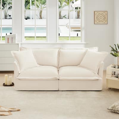 Modern 2 Seater Upholstered Sofa with 2 Pillows