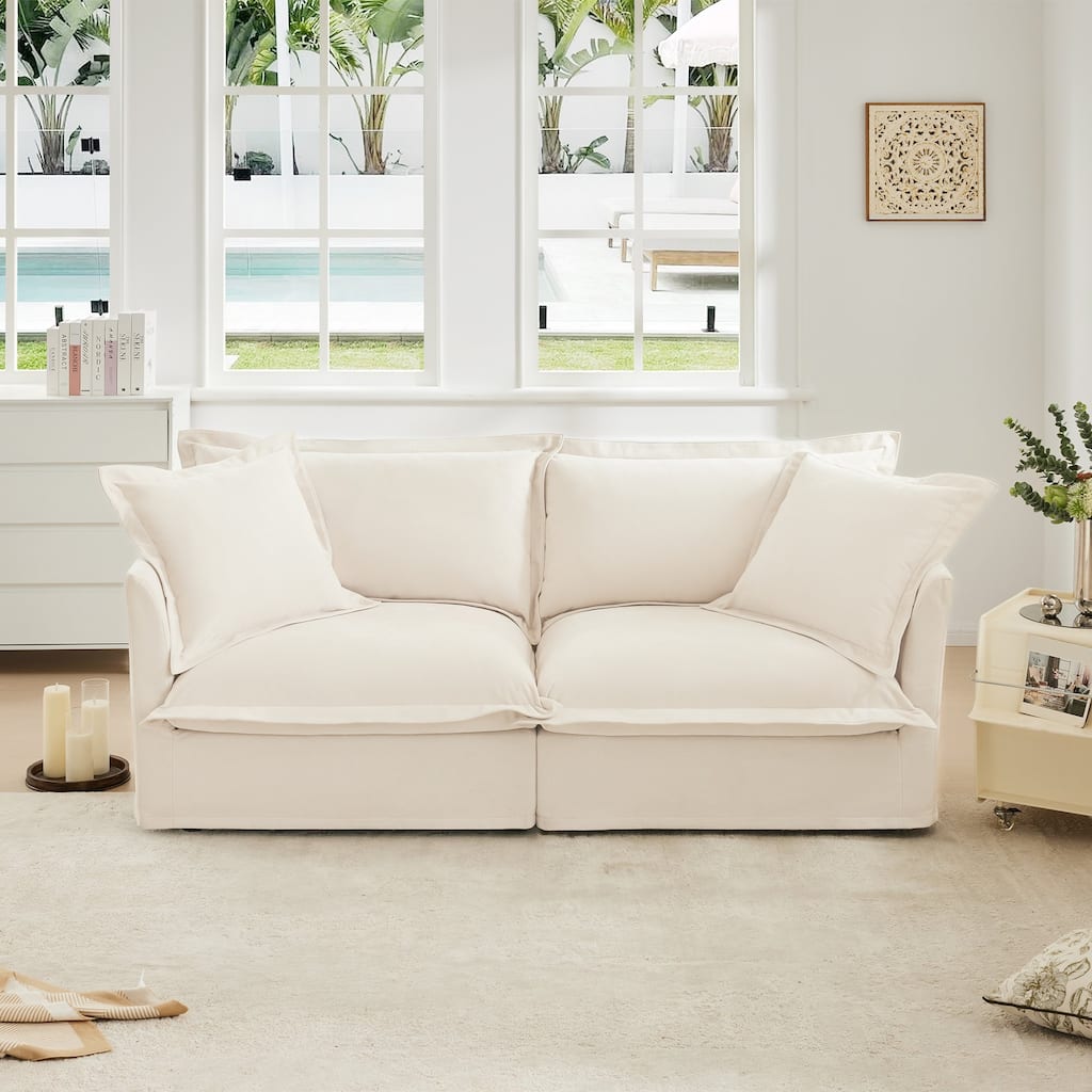 Modern 2 Seater Upholstered Sofa with 2 Pillows
