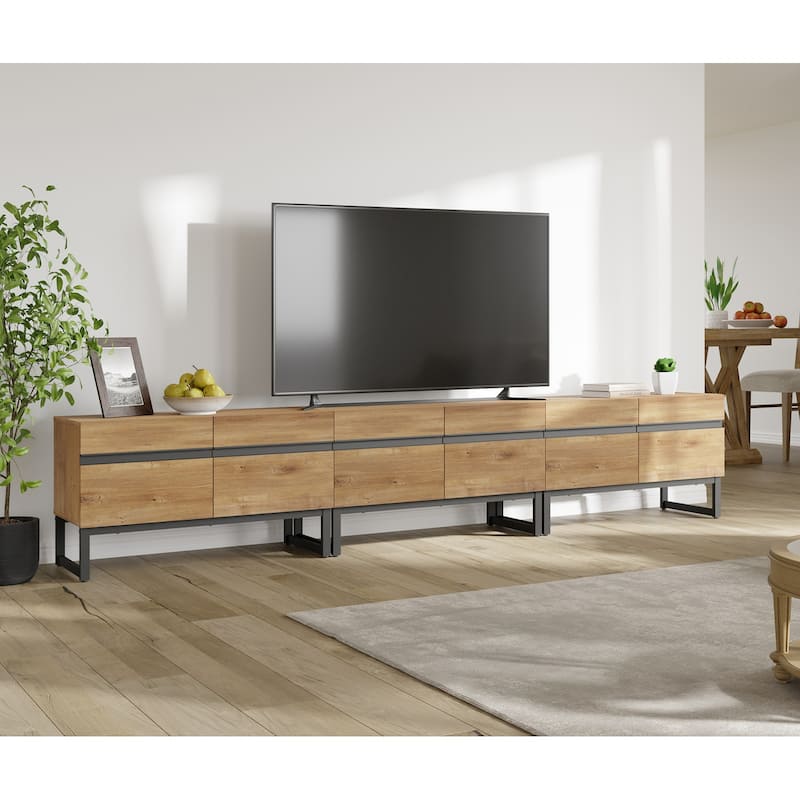 WAMPAT Modern TV Stand Entertainment Center TV Console with Storage Cabinets - 3 Pack - Oak