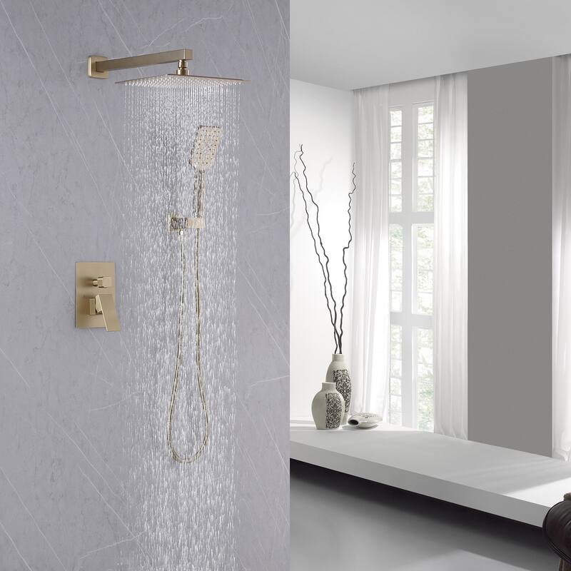 Wall Mount Shower Faucet with Hand Shower Brass 3-Setting Spray Brass Complete Shower System with Pressure Balance Valve