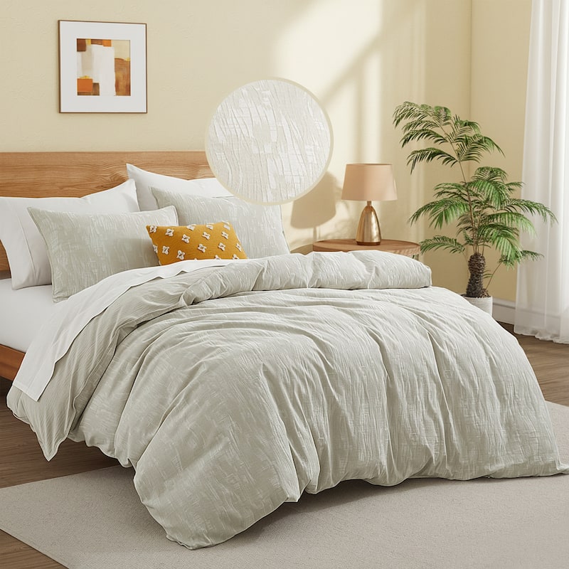 Floral Jacquard Cotton Linen Blend Duvet Cover Set, Bedding Set with Pillowcases