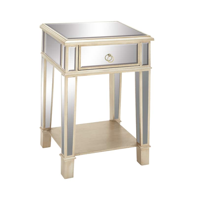 Wood Mirrored Accent Table - Beige - Roche River Decor - 14"W x 18"L x 27"H