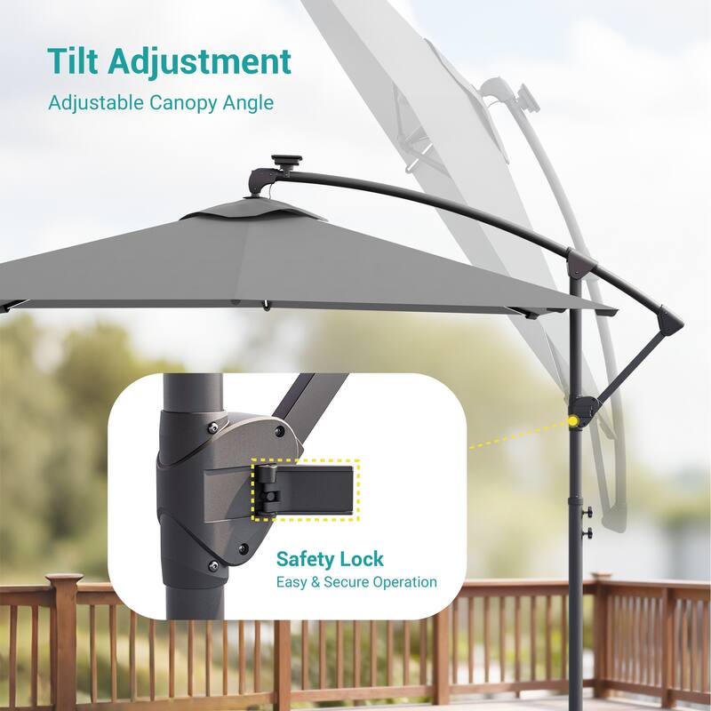 Sonkuki Outdoor 8.2x8.2FT LED lighted Patio Offset umbrella for Garden