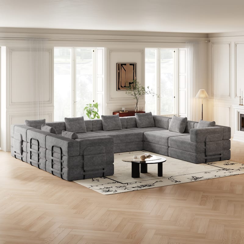 Oversized Corduroy Modular Splicing Sectional Sofa, Freely Combined - Grey