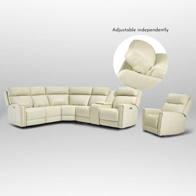 104" W 6 Seater Genuine Leather Power Sectional and 39" W Recliner Set with Zero Gravity, USB Ports, 2 Stationary Armlesschairs