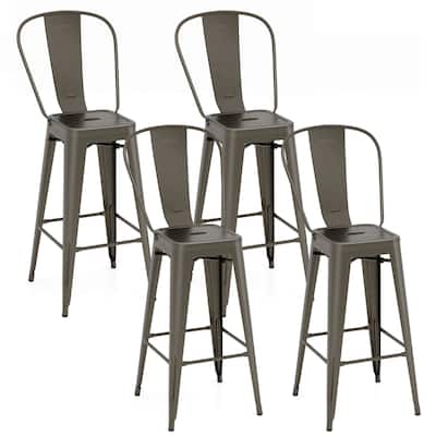 Costway Set of 4 High Back Metal Stool 30'' Seat Bar Height Industrial