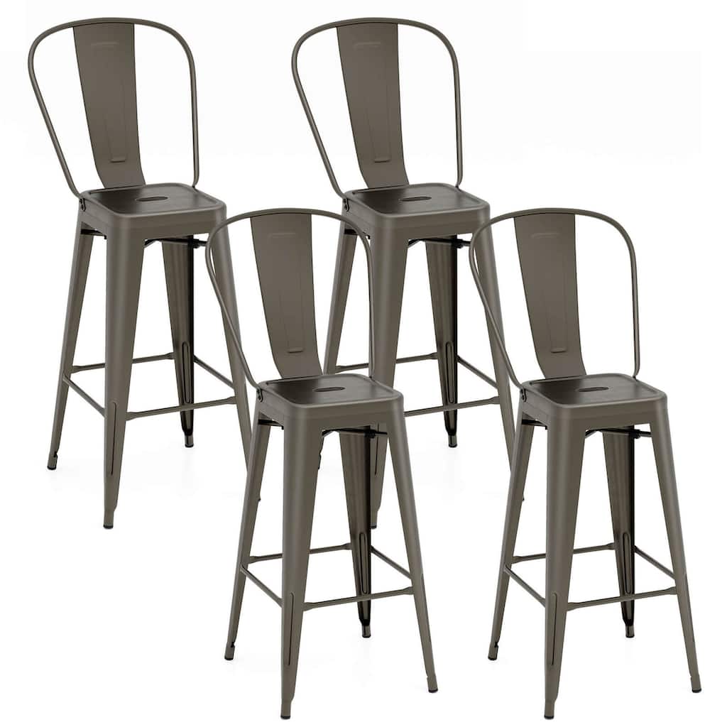 Costway Set of 4 High Back Metal Stool 30'' Seat Bar Height Industrial