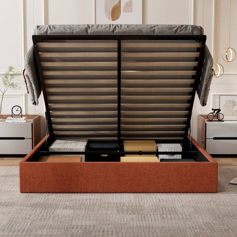 Modern Upholstered Lift-Up Storage Platform Bed with Headboard