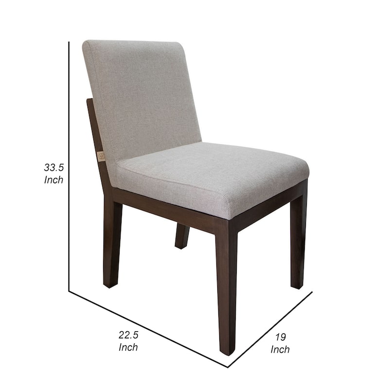 Umey 23 Inch Side Dining Chair Set of 2, Beige Fabric, Brown Solid Wood