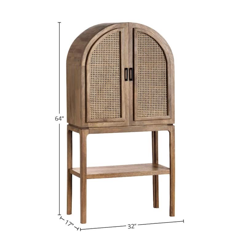Biscayne Eyelet Cane and Mango Wood Rounded Top Bar Cabinet