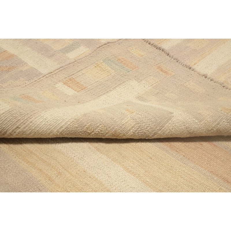 Hand Woven Oriental 100% Wool Carpet Southwestern Tribal Beige & Ivories Kilim Area Rug - 9' 11'' X 6' 8''