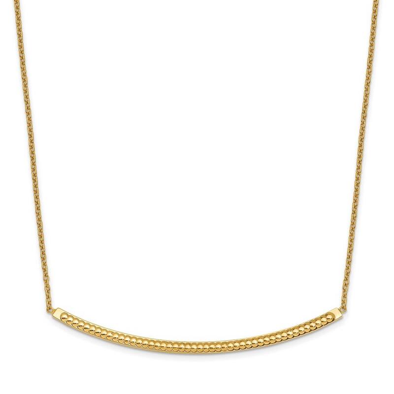 Curata 14k Italian Yellow Gold Polished Textured Curved Bar Necklace (2mm x 40mm), 18"