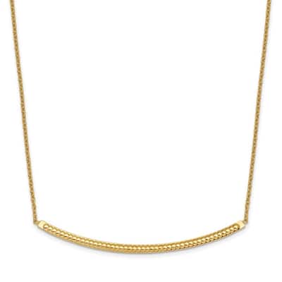 Curata 14k Italian Yellow Gold Polished Textured Curved Bar Necklace (2mm x 40mm), 18"
