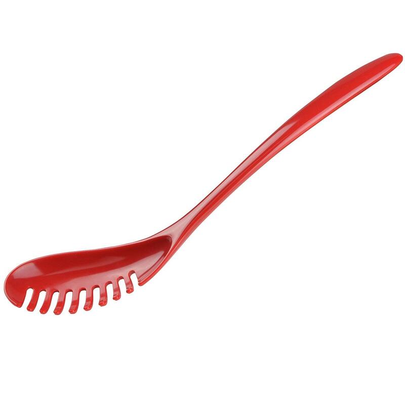 Hutzler 12-Inch Melamine Pasta Server, Spaghetti Fork & Strainer - Red