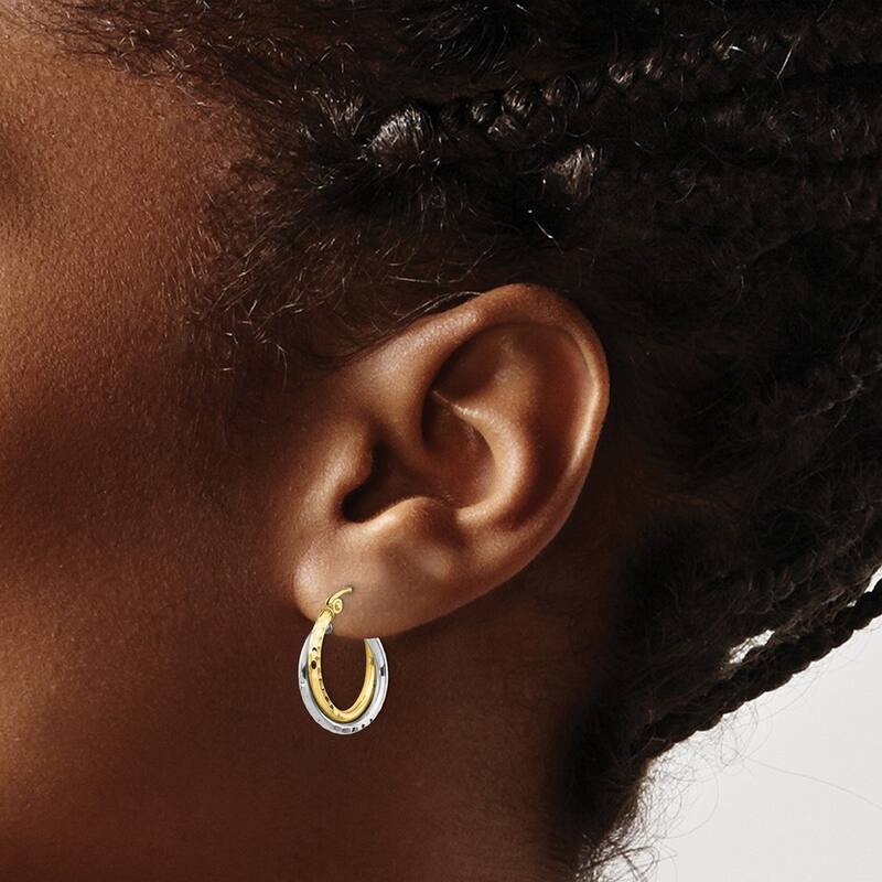 Curata 10k Yellow and White Gold 4x19mm Twist Hoop Earrings