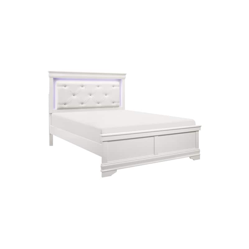 Eran 5 Piece White Modern Faux Leather Upholstered Tufted LED Panel Bedroom Set