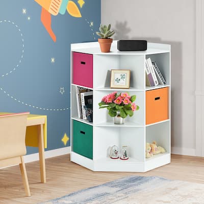 9 Cubby Kids Bookcase Children Corner Cabinet with Drawers