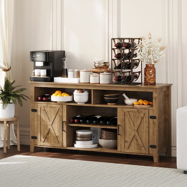 Moasis Farmhouse Buffet Sideboard with Barn Doors Adjustable