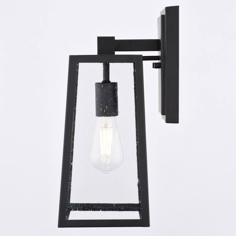 VAXCEL Sutton 1-Light Matte Black Wall Light, Clear Seeded Glass, Use for Exterior Porch Patio Front Door or Garage