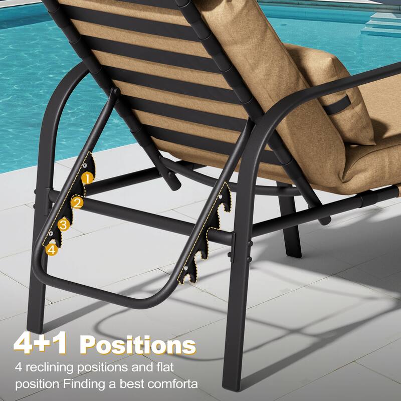 VredHom Outdoor Adjustable Chaise Lounge with Cushion and Pillow (Set of 2) - Set of 2