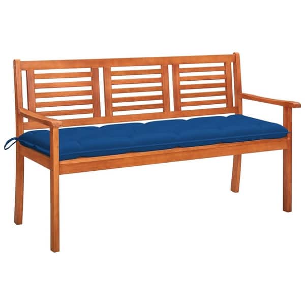slide 2 of 12, vidaXL 3-Seater Patio Bench with Cushion 59.1" Solid Eucalyptus Wood - 59.1" x 23.6" x 35"