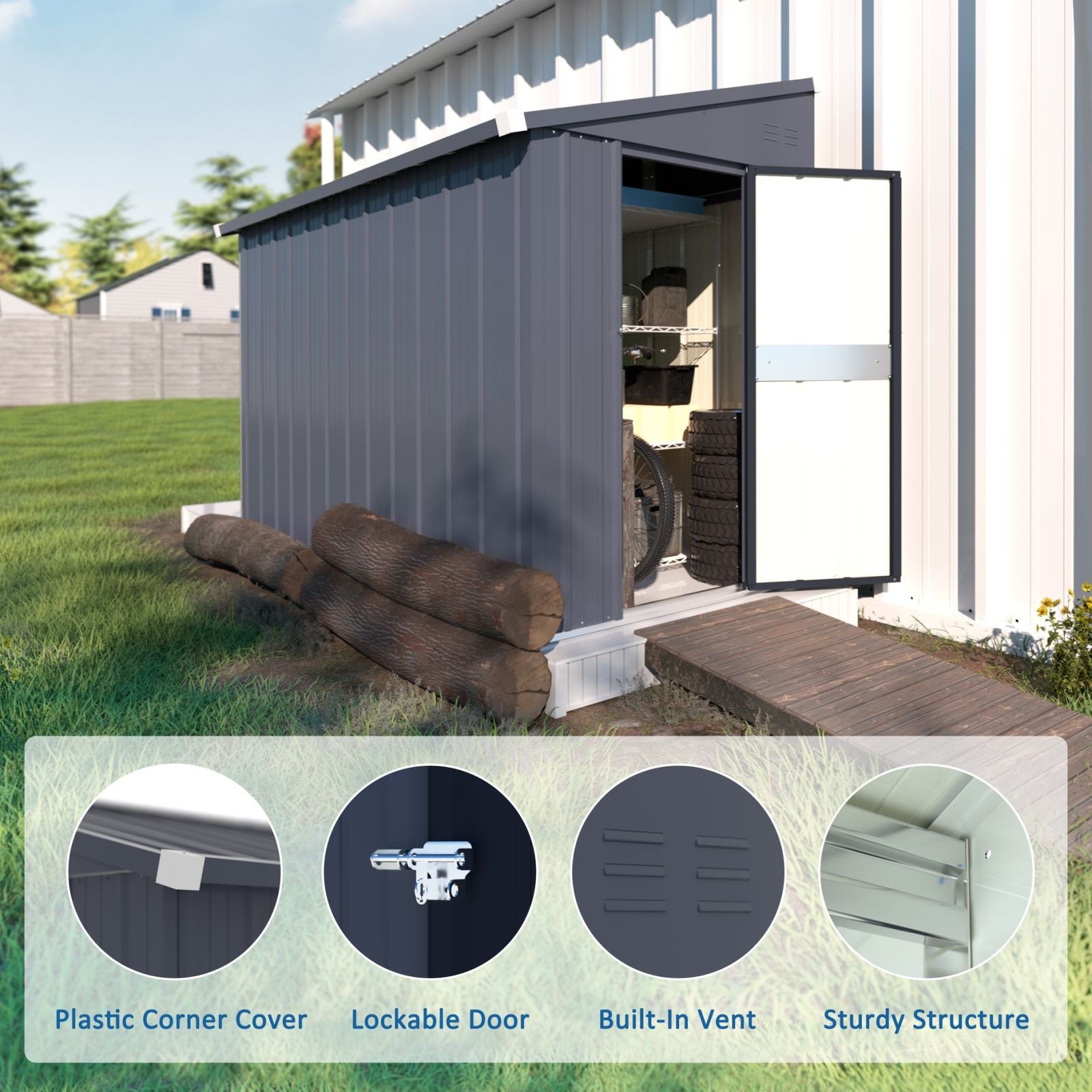VEIKOUS Outdoor Storage Shed with lean-to Roof for Backyard - On