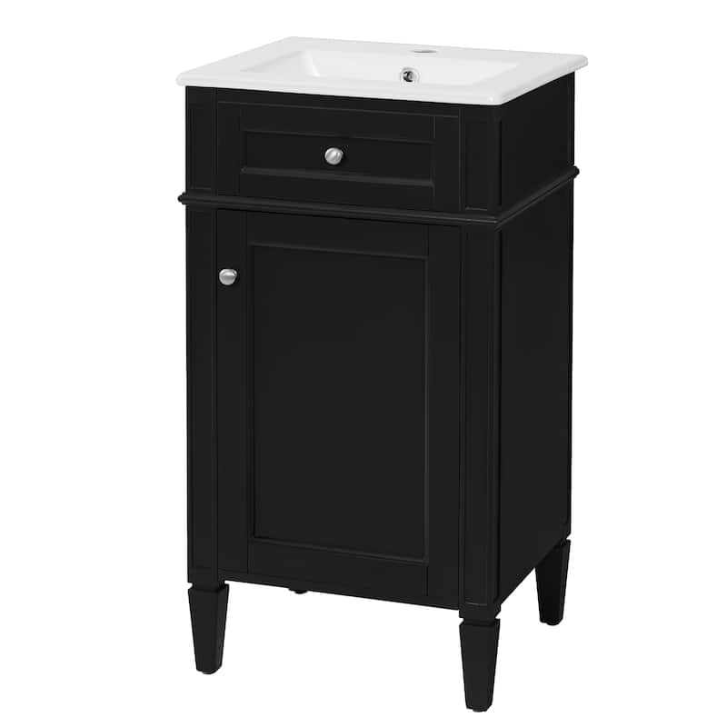 18" Freestanding Single Bathroom Vanity with Ceramic Sink, French Style Cabinet with Soft Close Door