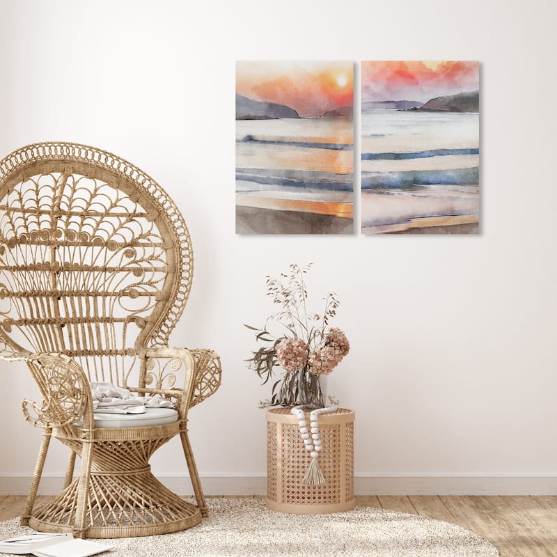 Wynwood Studio Canvas Nautical and Coastal Amber Sky SET Orange and Nautical & Coastal Wall Art Canvas Print - 36 x 24