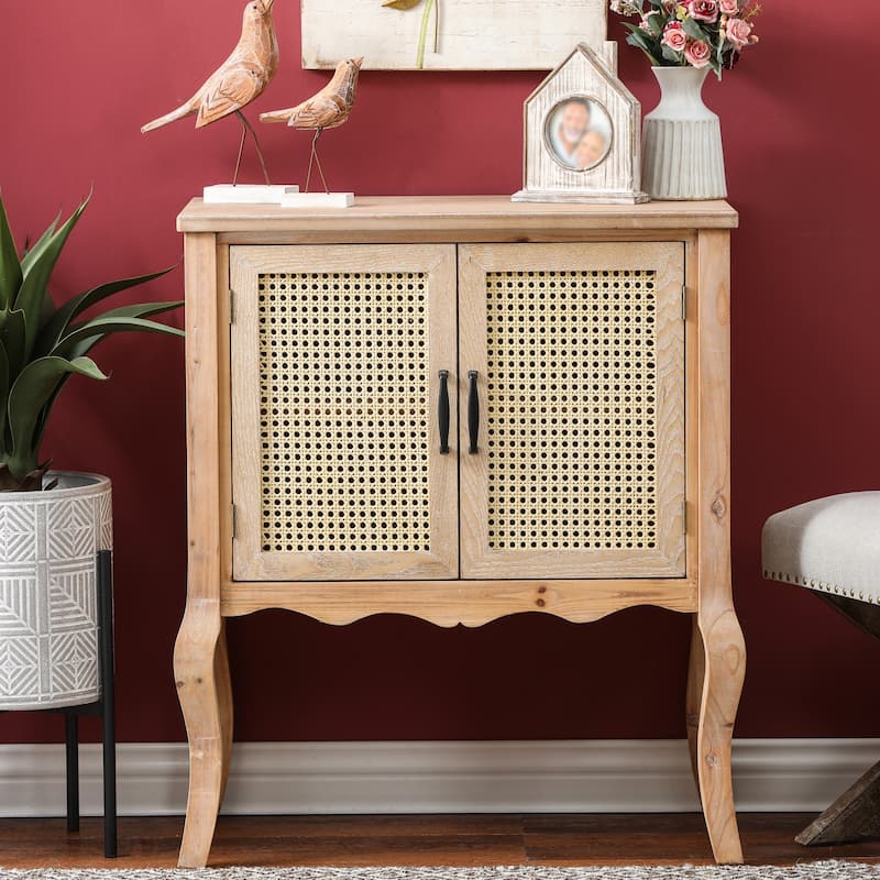Natural Wood Finish Accent Two-Door Cabinet - 32.63" H x 27.5" W x 14.94" D