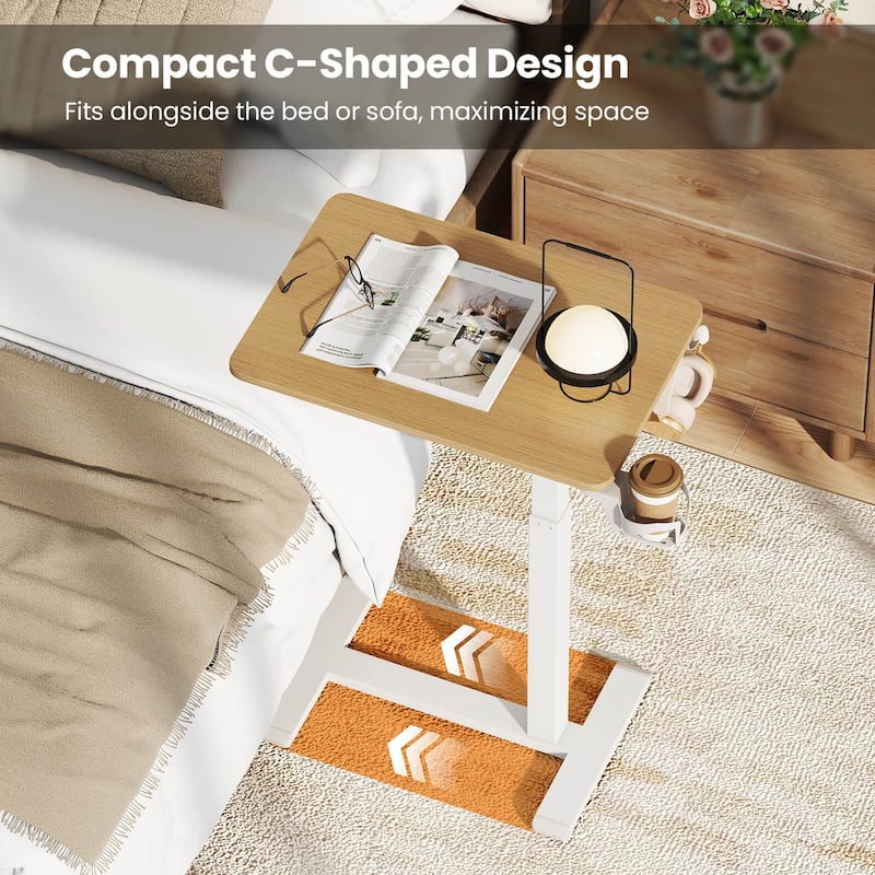 Costway C Shaped Side Table Height Adjustable Overbed Bedside Table - See Details