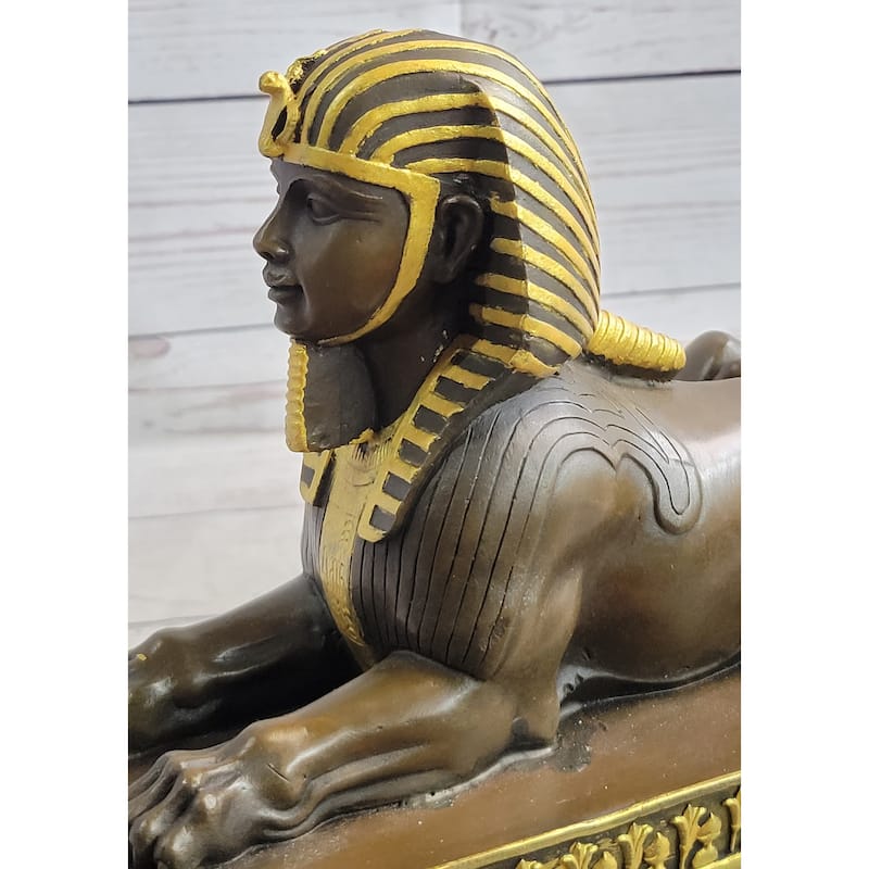 Egyptian Sphinx Bronze Sculpture Statue Mini Replica Signed Original Art On Marble Base
