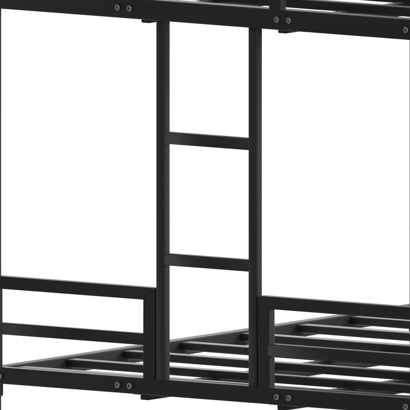 Queen Size Bunk Bed, Heavy Duty Metal Bunk Bed Frame with Built In Ladder and Guardrail, Queen over Queen, No Box Spring Needed