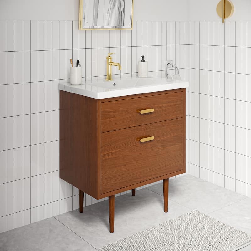 Brandy Integrated Ceramic Sink Top Vanity in Honey Walnut