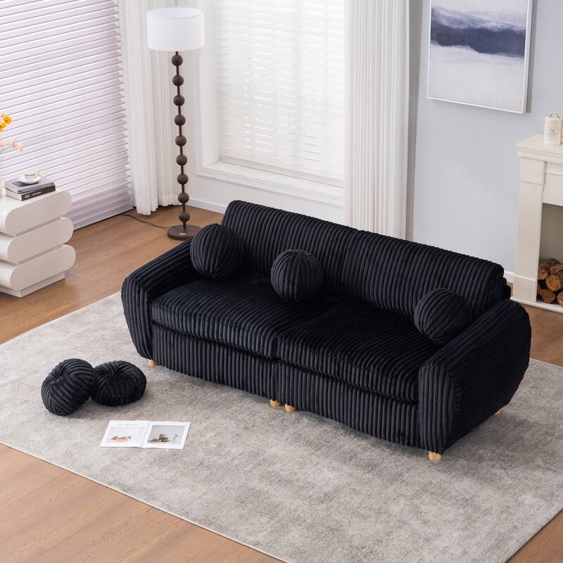 84.4" Corduroy 3-Seater Sofa with Wood Frame & Soft Cushions