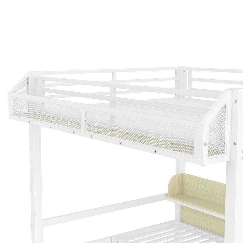 Queen over Queen Bunk Bed with Storage Shelves and Drawers,Multifunctional Metal Bunk Beds with USB Ports