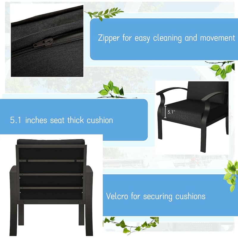 Kullavik Aluminum Outdoor Patio Furniture with Curved Armrests & Firepit Table