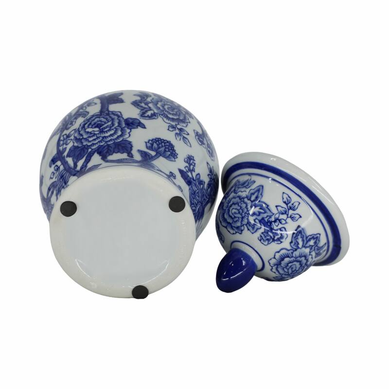 Sagebrook Home Ceramic Chinoiserie Ginger Jar with Lid