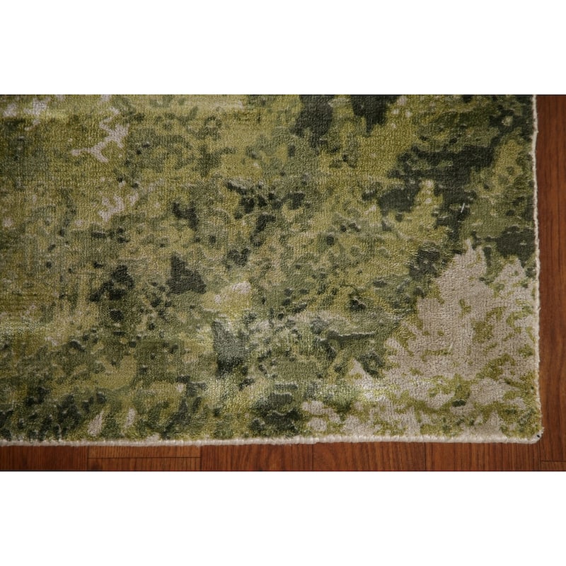 Green Abstract Modern Area Rug Hand-knotted Wool Carpet - 4'8"x 6'6"