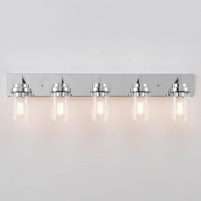 KAWOTI 5-Light Dimmable Bathroom Vanity Light with Clear Glass Shade
