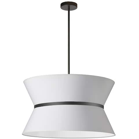 4 Light Incandescent Chandelier, Matte Black with White Shade