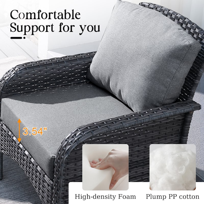 HOOOWOOO 4-piece Wicker Outdoor Conversation Set with Glass Coffee Table