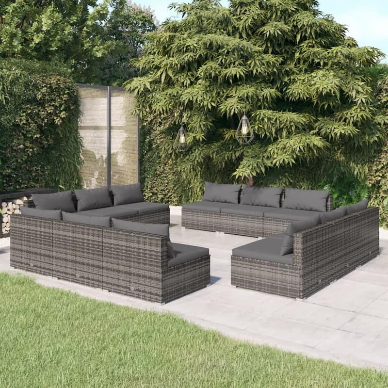 vidaXL Patio Lounge Set Outdoor Sectional Sofa Set Table Garden Poly Rattan - 27.6" x 27.6" x 23.8"