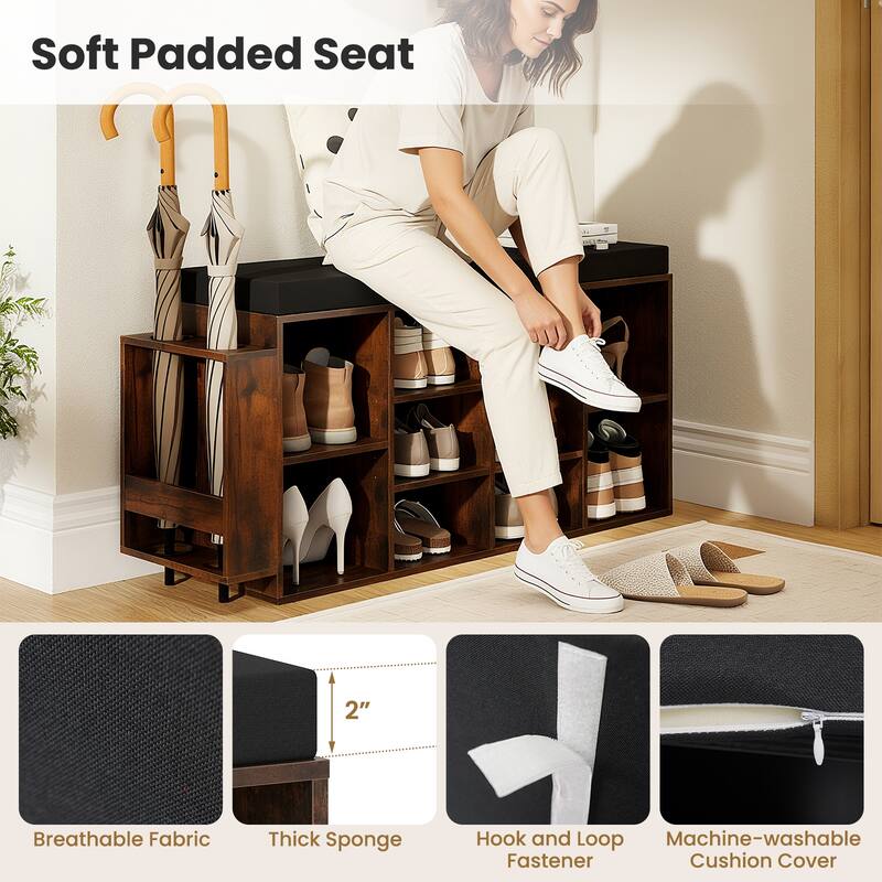 Gymax Shoe Storage Bench w/Umbrella StandPadded Seat Adjustable &