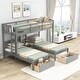 preview thumbnail 2 of 7, Gray + 2 Drawer Pine Wood Bunk Bed, Triple Sleeping Space, Built-in Middle Drawer, Safety Guardrail