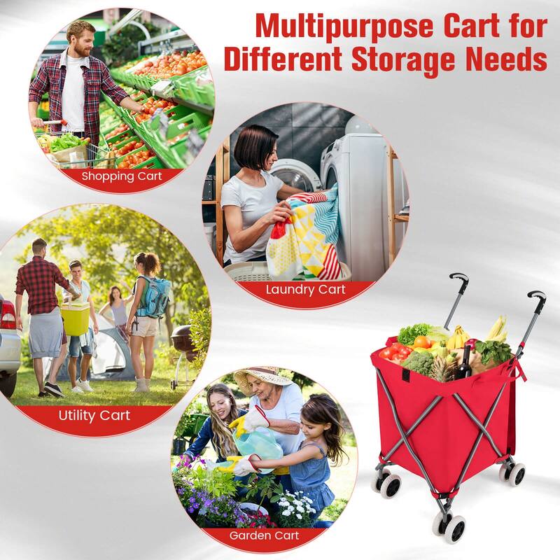 Costway Folding Shopping Cart Utility w/ Water-Resistant Removable