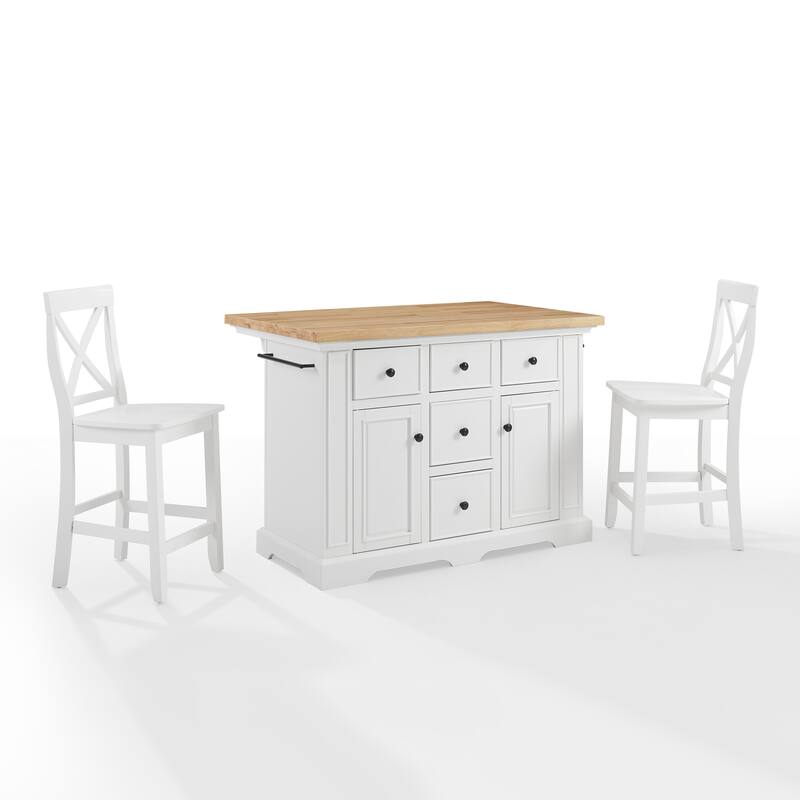 Crosley Julia Wood Top Island With X-Back Stools - 50 "W x	60 "D x	41 "H