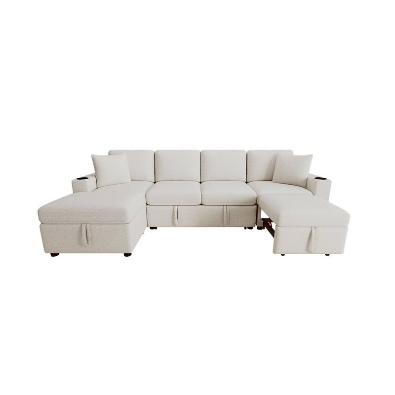 109.1" Convertible Pull-out Sectional Sofa Bed with Movable Storage Ottoman