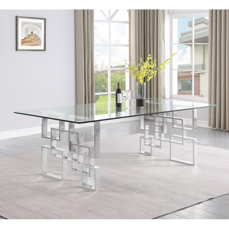 Best Quality Furniture Tempered Glass Dining Table Stainless Steel - 94 "L - Silver