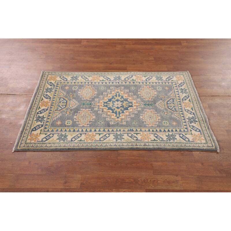 Grey Traditional Kazak Foyer Rug Hand-Knotted Wool Carpet - 2'8" x 4'1"
