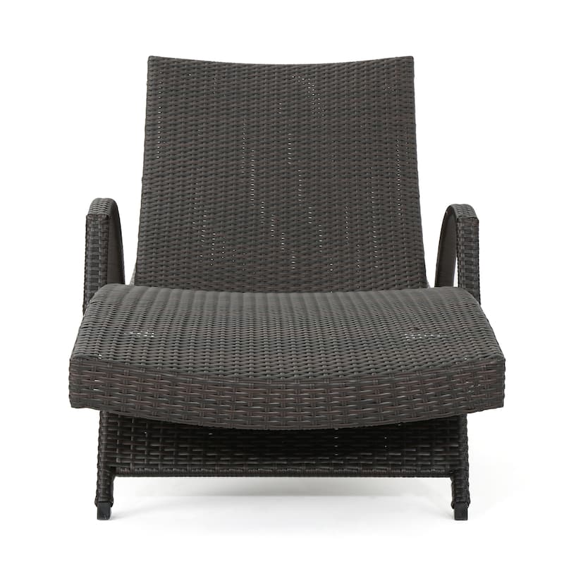 Roomfitters PE Wicker Chaise Lounge with Arm for Outdoor Relaxation, Adjustable Backrest, Stylish Patio Furniture